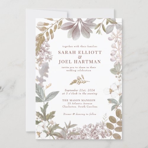 Dusty Sage Lavender Botanical Floral Wedding Invitation - Dusty Sage Lavender Botanical Floral Wedding Invitation