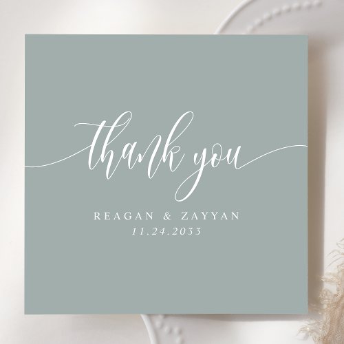 Dusty Sage Minimalist Script Wedding Thank You Card