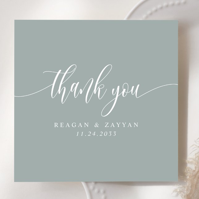 Dusty Sage Minimalist Script Wedding Thank You Card (Creator Uploaded)