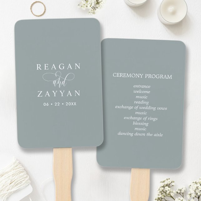 Dusty Sage Minimalist Wedding Program Hand Fan (Creator Uploaded)