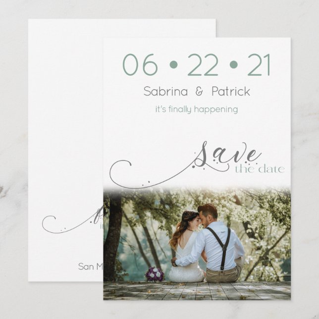 Dusty Sage Modern Photo Save the Date Invitation (Front/Back)
