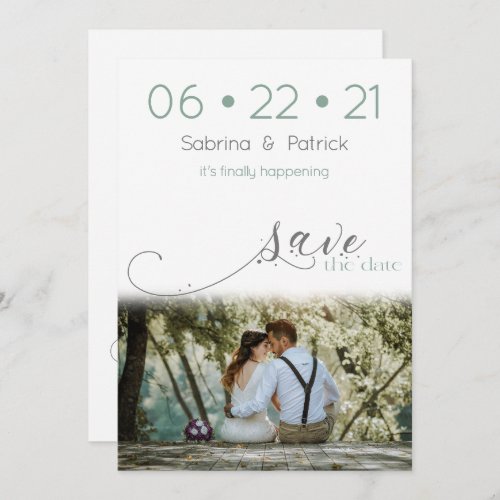 Dusty Sage Modern Photo Save the Date Invitation