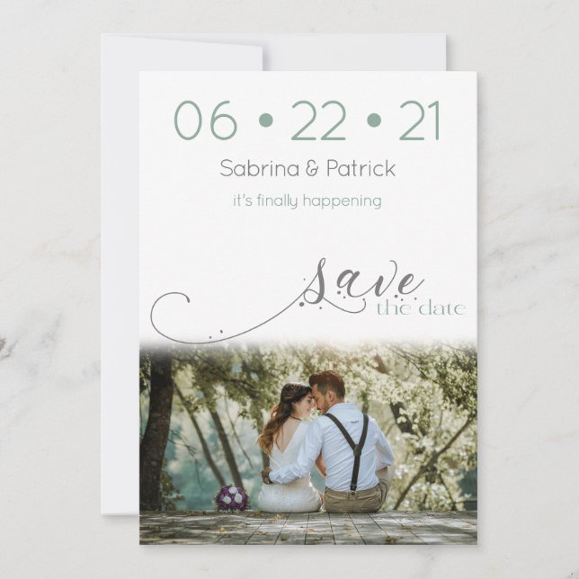 Dusty Sage Modern Photo Save the Date Invitation (Front)