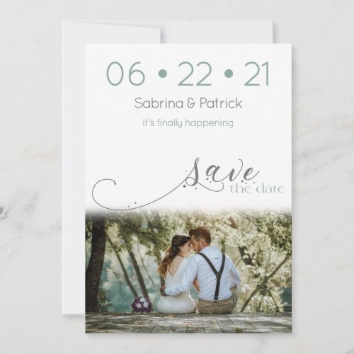 Dusty Sage Modern Photo Save the Date Invitation