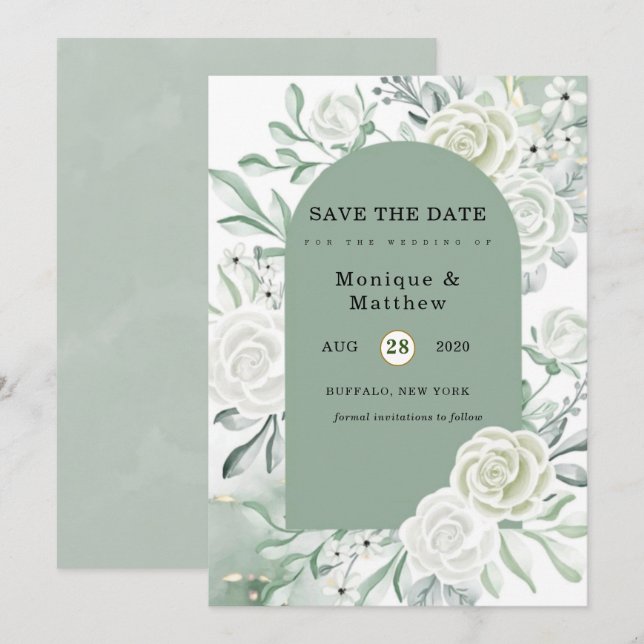 Dusty Sage Painted Florals Save The Date Invitation (Front/Back)