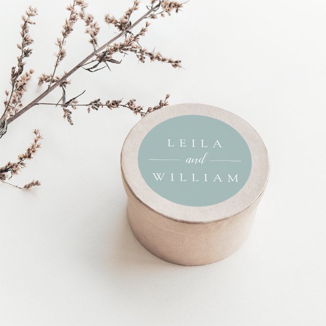 Dusty Sage Personalized Wedding Classic Round Sticker (Creator Uploaded)
