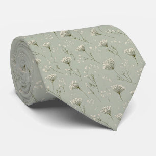Dusty Sage Queen Anne Lace Personalized Wedding Neck Tie