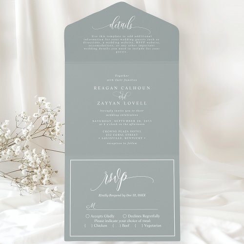 Dusty Sage Simple Modern Script All In One Invitation