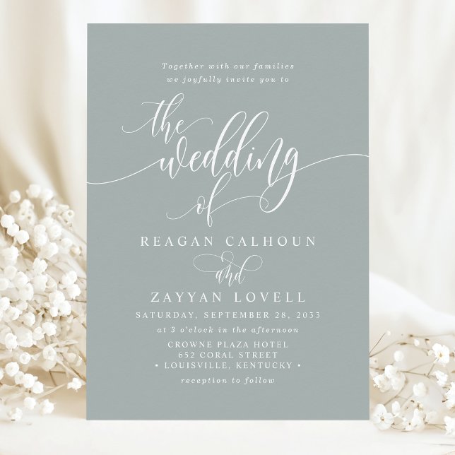 Dusty Sage Simple Modern Script Wedding Invitation (Creator Uploaded)