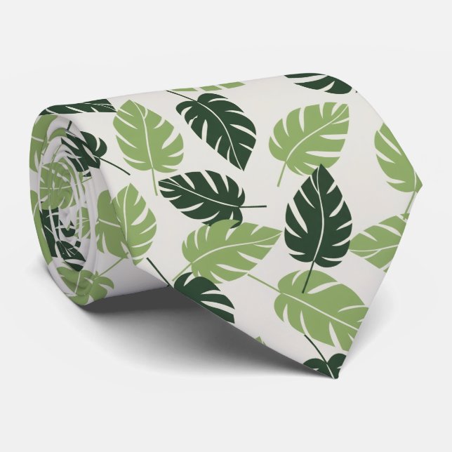 Dusty Sage Tropical Leaf Neck Tie for Men  Wedding (Rolled)