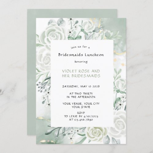 Dusty Sage Watercolor Floral Bridesmaids Luncheon  Invitation
