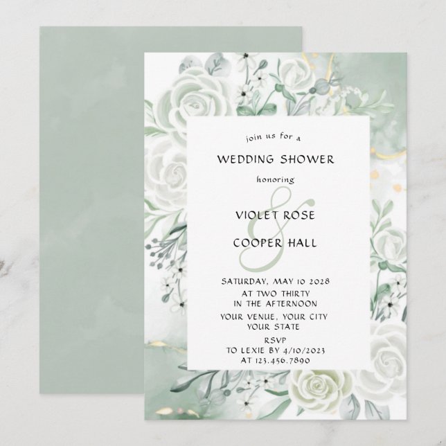Dusty Sage Watercolor Floral Wedding Shower Invitation (Front/Back)