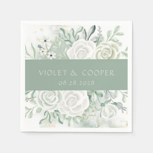 Dusty Sage Watercolor Florals Wedding Napkins