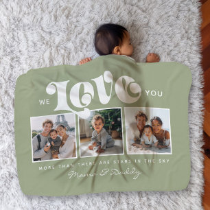 Dusty Sage "We Love You" Baby Family Photo Nursery Blanket