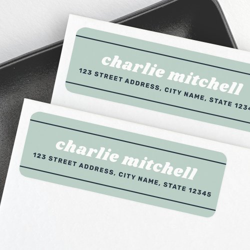 Dusty sea green modern retro lines return address label