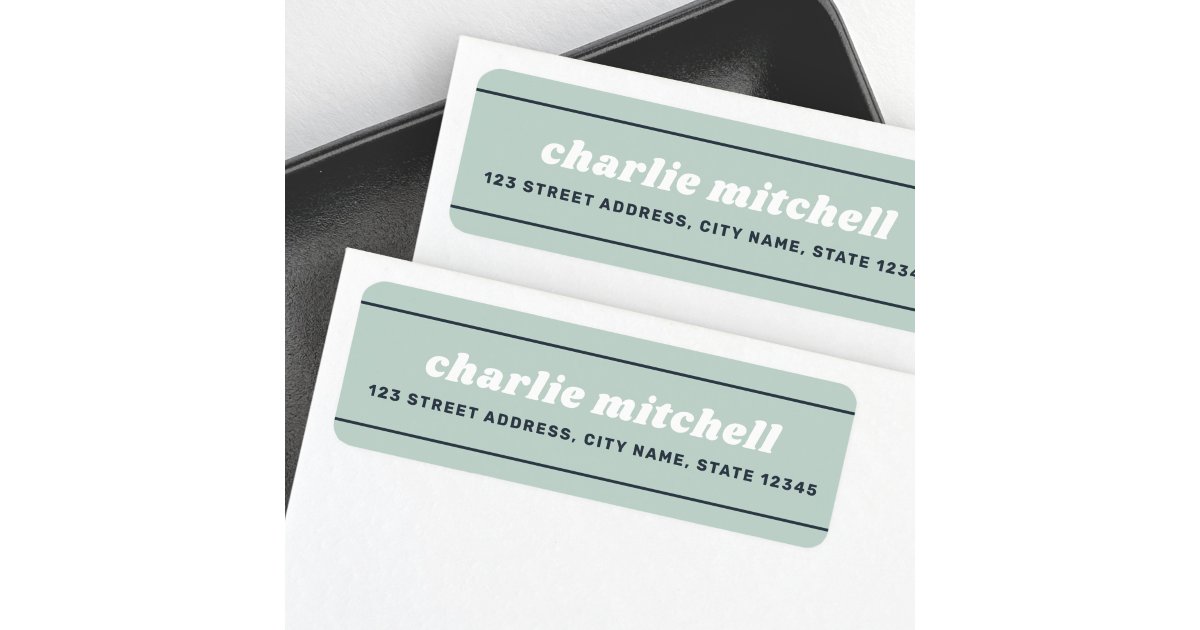 Dusty sea green modern retro lines return address label