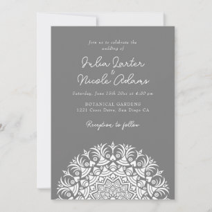 Dusty Silver Smoky Gray Abstract Mandala Wedding Invitation