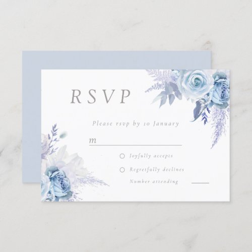 Dusty Sky Blue Divine Floral Wedding All Event RSVP Card