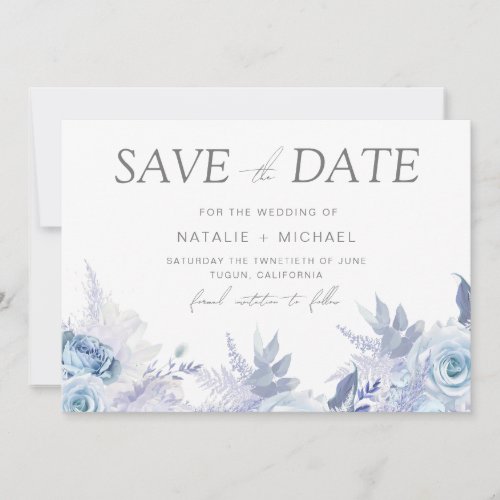 Dusty Sky Blue Floral Wedding Save The Date