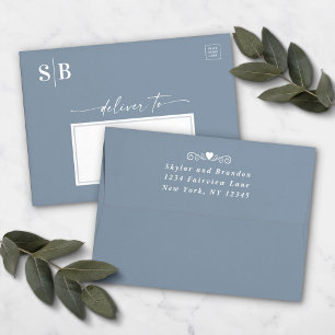Dusty Sky Blue Monogram 5x7 Wedding Invitation Envelope