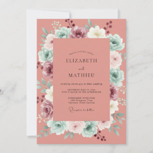 Dusty Soft Coral Peony Wedding Invitation