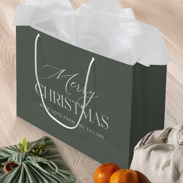 Dusty Spruce Green Personalized Christmas Holiday Large Gift Bag (Creator Uploaded)