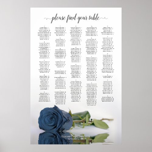 Dusty Steel Blue Rose Alphabetical Seating Chart