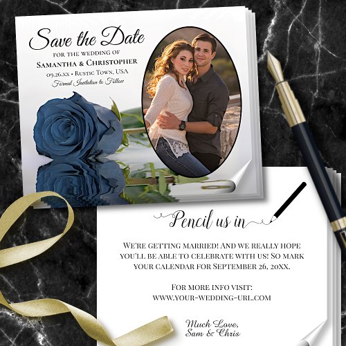 Dusty Steel Blue Rose BUDGET Photo Save The Date Flyer