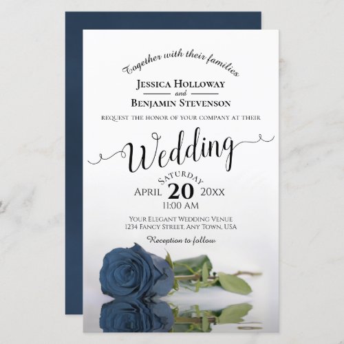 Dusty Steel Blue Rose BUDGET Wedding Invitation