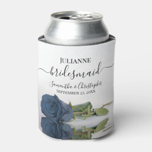 Dusty Steel Blue Rose Elegant Bridesmaid Wedding Can Cooler