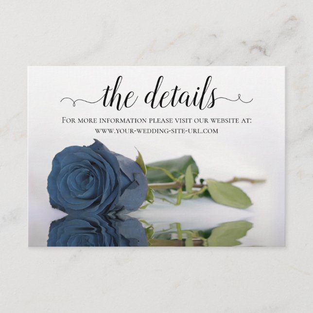 Dusty Steel Blue Rose Wedding Details Website Enclosure Card (Front)