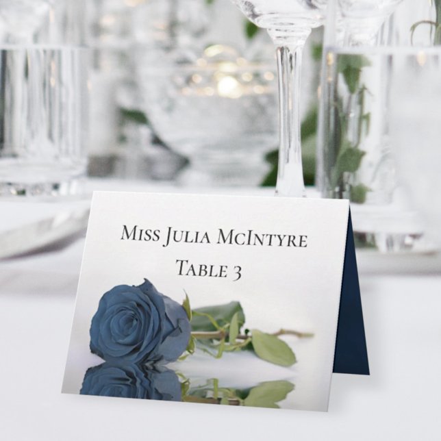 Dusty Steel Blue Rose Wedding DIY Fold Place Card (Creator Uploaded)