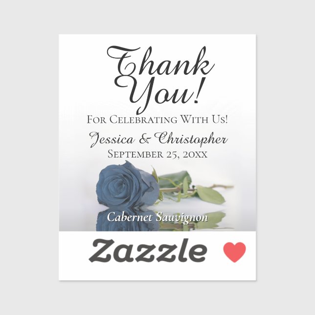 Dusty Steel Blue Rose Wedding Mini Bottle Label (Sheet)
