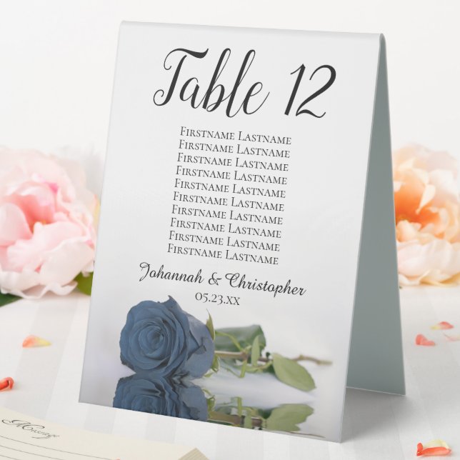 Dusty Steel Blue Rose Wedding Number Seating Chart Table Tent (In SItu (Wedding))