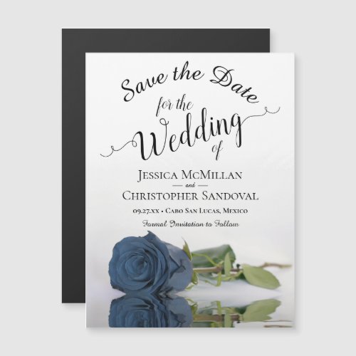 Dusty Steel Blue Rose Wedding Save the Date Magnet