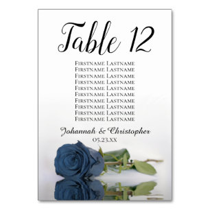 Dusty Steel Blue Rose Wedding Seating Chart Table Number