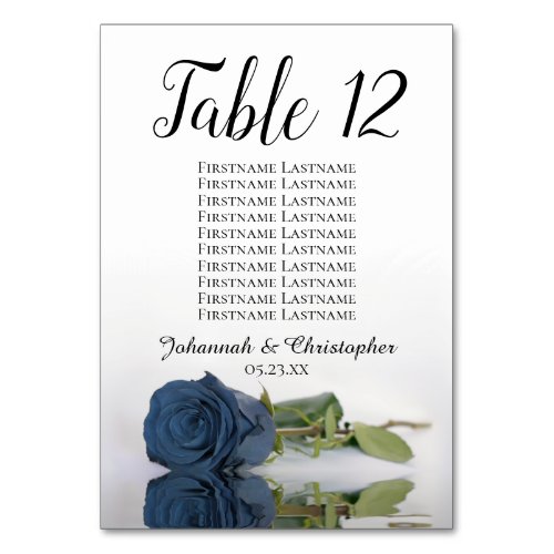 Dusty Steel Blue Rose Wedding Seating Chart Table Number