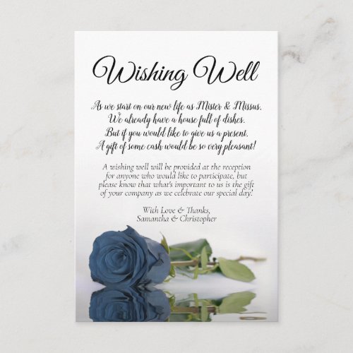 Dusty Steel Blue Rose Wedding Wishing Well Poem Enclosure Card