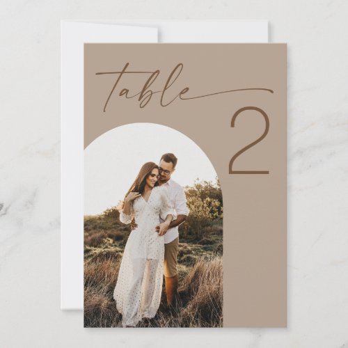 Dusty Taupe Modern Photo Wedding Table Number