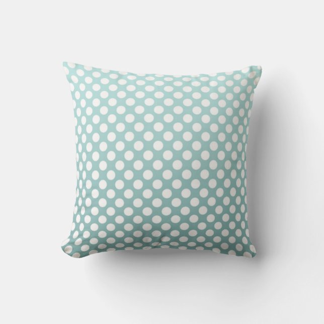 Dusty Teal and White Polka Dot pattern Throw Pillow (Front)