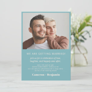 Dusty Teal Blue Casual Wedding Photo Online RSVP Invitation
