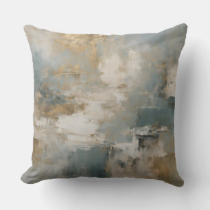 Dusty Teal Blue Gold Abstract Throw Pillow