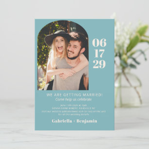 Dusty Teal Blue Modern Wedding Photo Online RSVP Invitation