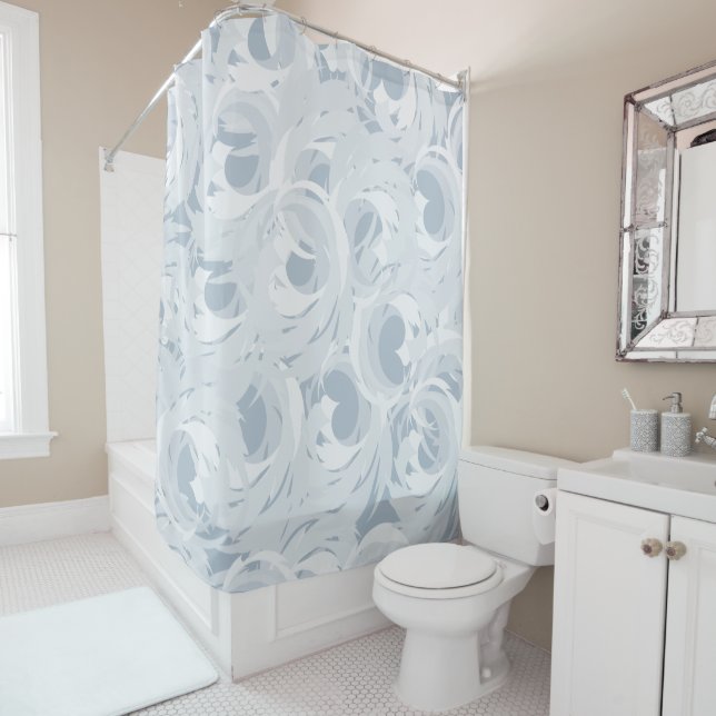 Dusty Teal Blue Pattern Shower Curtain (In Situ)