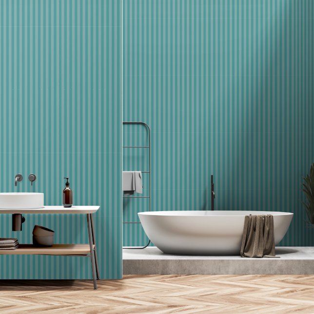 Dusty Teal Blue Stripes Wallpaper (Bathroom)