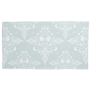 Dusty Teal Bohemian Style Celestial Damask Pattern Pillow Case