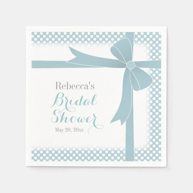 Dusty Teal Bow Bridal Shower Napkins (Front)