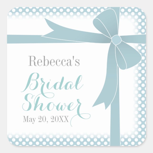 Dusty Teal Bow Bridal Shower Square Sticker (Front)