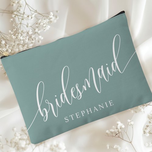 Dusty Teal Bridesmaid Modern Calligraphy Accessory Pouch