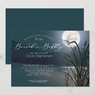 Dusty Teal Brunch Bubbly Full Moon Dragonfly Invitation